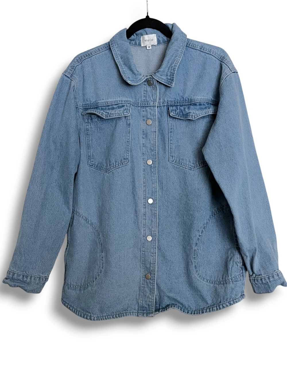 Wishlist Flap Pocket Chore Style Cotton Blue Jean Jacket Snap Button Medium - Picture 2 of 6